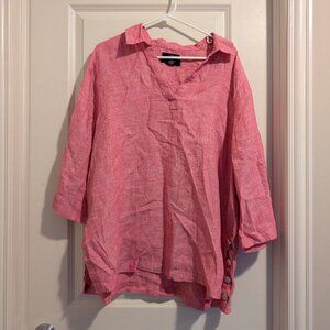 Tahari 100% Linen Tunic pink shirt 1X